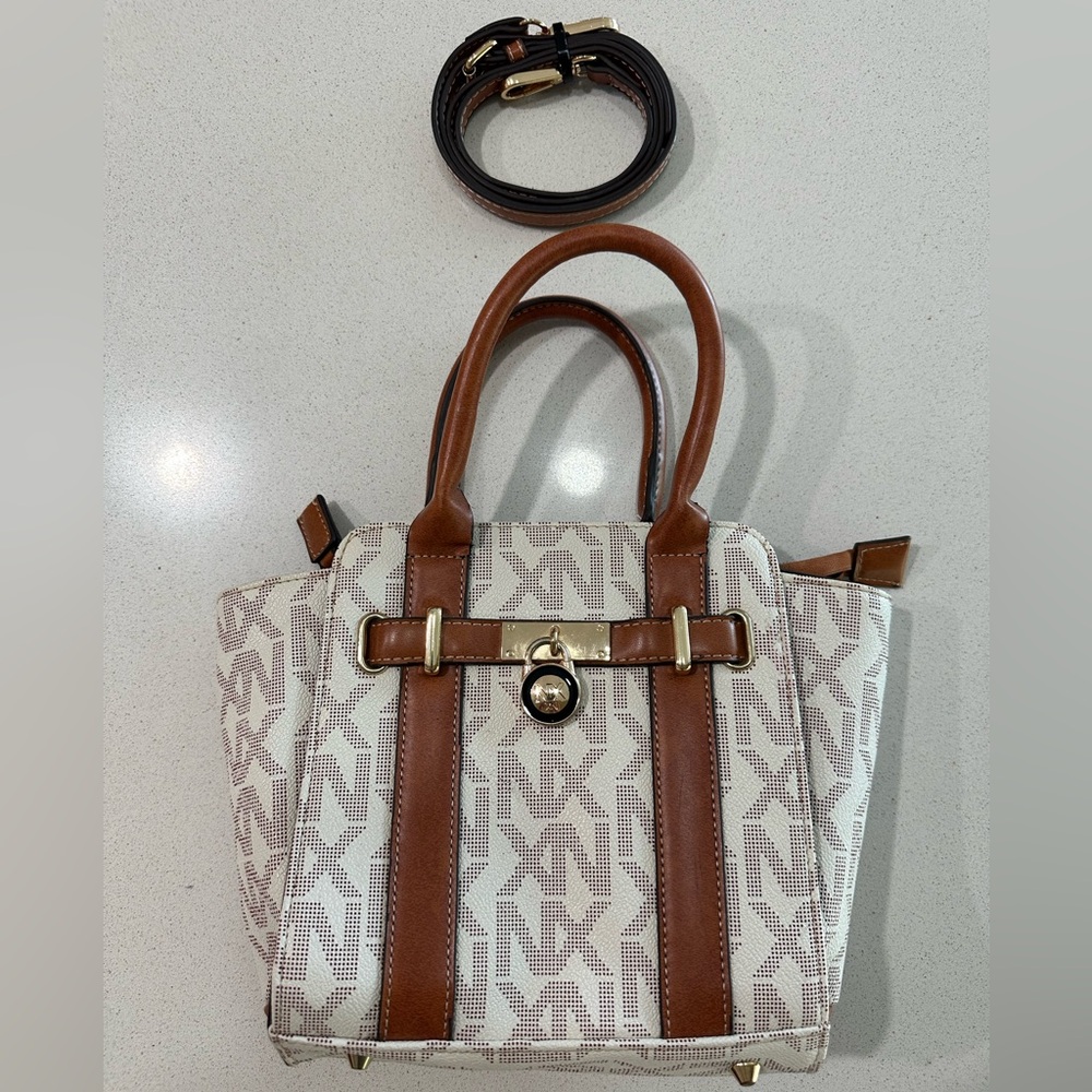 Elegant Brown and White Satchel Bag